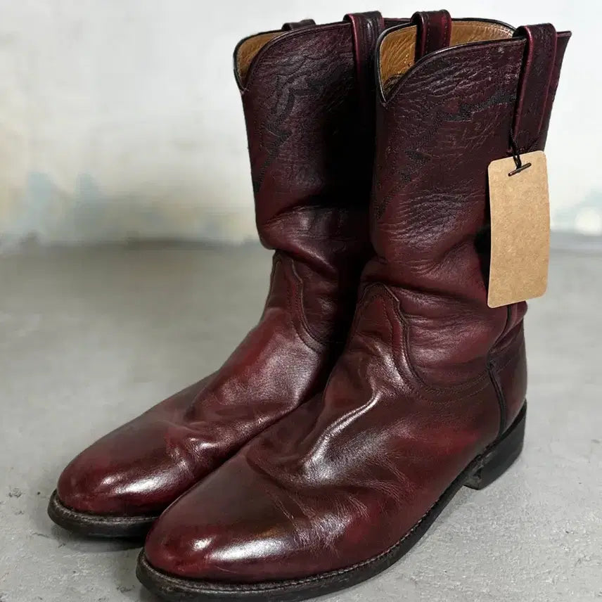 [BUNJANG] Lucchese 10D Burgundy Leather Cowboy Boots / [10D] 90's Lucchese 루케스 카우보이 웨스턴 부츠 버건디