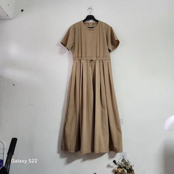 [BUNJANG] Crinkled Short Sleeve Dress Beige / 바스락 반팔 원피스 베이지