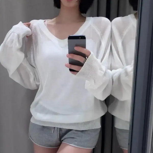 [BUNJANG] Ablley See-through Loose Fit Oversized Summer Long Sleeve Knit / 에이블리 시스루 루즈핏 오버핏 여름 긴팔 니트
