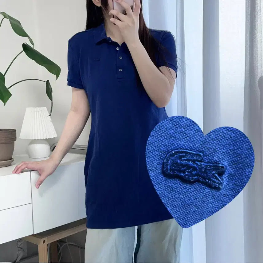 [BUNJANG] Lacoste Navy Patch Short Sleeve Shirt Dress Size 42 / 라코스테 네이비 네이비패치 4버튼 반팔원피스 [ 42 ]