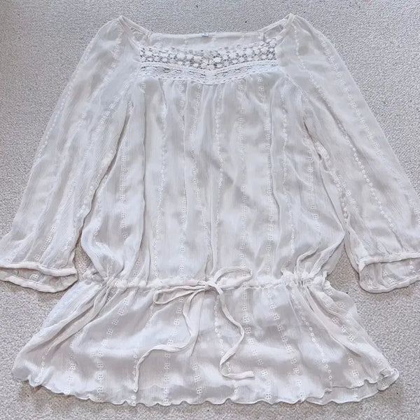 [BUNJANG] Vintage Clover Embroidered Crochet Top / [이번주할인] 빈티지 밀크티 모리걸 네잎클로버 자수 블라우스 하구미 탑 크로셰 페어리 오리엔탈 히메갸루