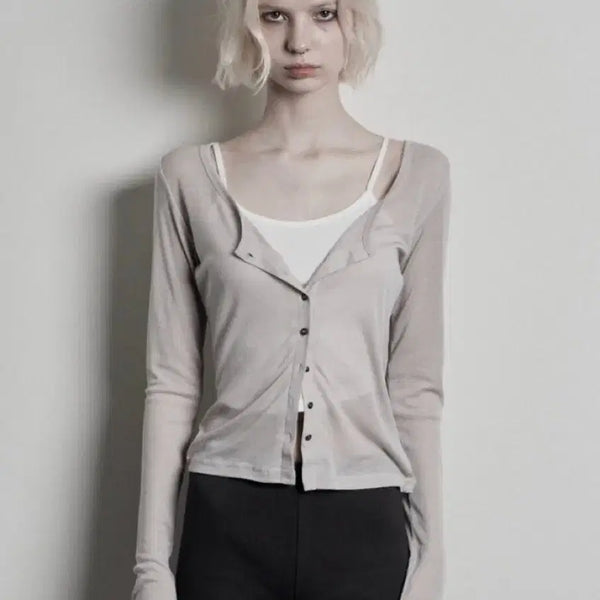 [BUNJANG] Bohemian Seoul Basic Scooped Button Cardigan Beige / [새상품] 보헤미안서울 basic sccoped button cardigan beige