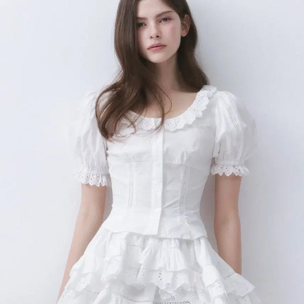 [BUNJANG] DINTYS Angel Lace Blouse White / 더티스 엔젤 레이스 블라우스 화이트 S