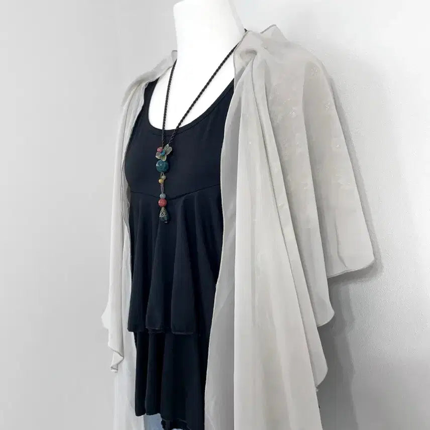 [BUNJANG] Japanese Vintage Chiffon Bolero Shrug Outerwear with Lace / 일본빈티지 쉬폰가디건 레이스볼레로 숄 아우터 러블리 페어리 모리걸 일녀깔 양산형 쉬폰숄