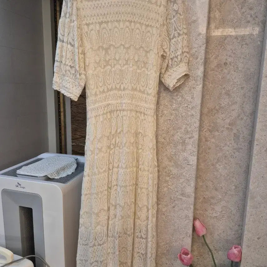 [BUNJANG] Satin Lace Long Dress Ivory / SATIN레이스 원피스 아이보리