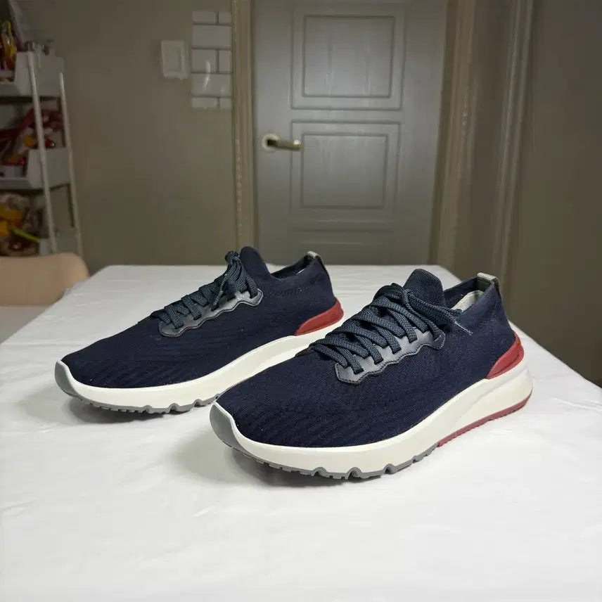 [BUNJANG] Brunello Cucinelli Cotton Knit Semi Polished Calfskin Runner Blue Sneakers / [43사이즈]브루넬로 쿠치넬리 코튼 니트 세미 폴리쉬드 카프스킨 러너 블루 스니커즈