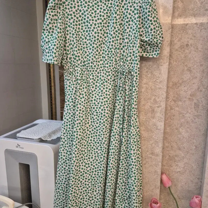 [BUNJANG] Floral Pattern Short Sleeve Long Dress / 플라워 패턴 반팔 원피스