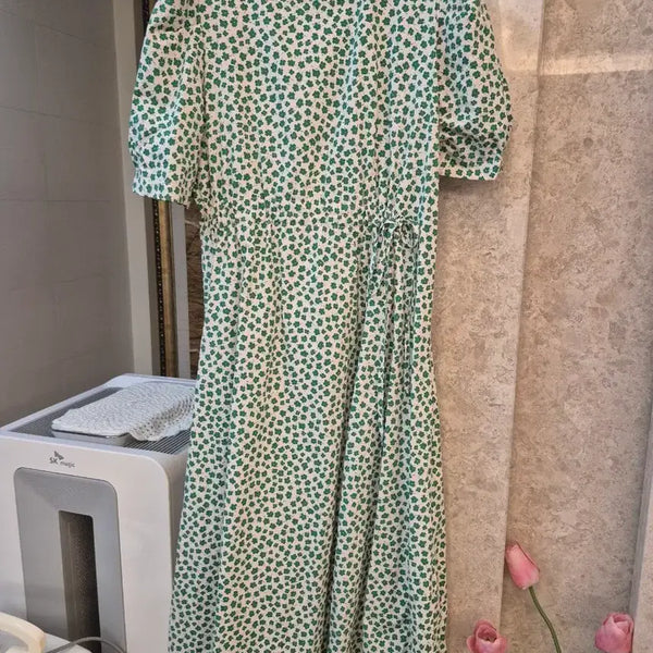 [BUNJANG] Floral Pattern Short Sleeve Long Dress / 플라워 패턴 반팔 원피스