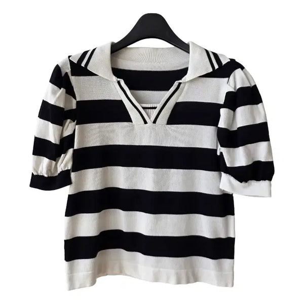 [BUNJANG] Striped Collar Knit / S/스트라이프 카라 퍼프 니트