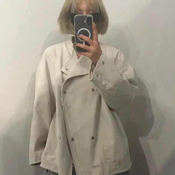 [BUNJANG] FREE Cotton Oversized Double-Button High-Neck Jacket / FREE 수미수미 코튼 오버핏 더블 버튼 하이넥 자켓