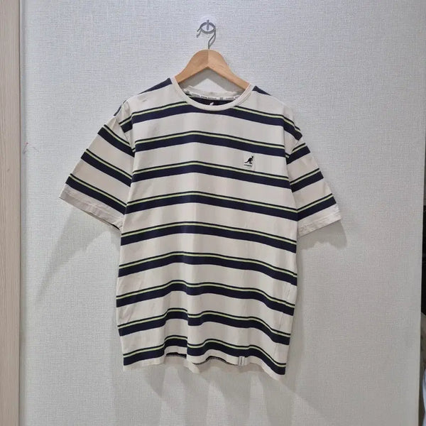 [BUNJANG] Kangol Stripe Short Sleeve T-Shirt Ivory/Navy Large / 캉골 스트라이프 반팔 티셔츠 아이보리/네이비[라지105]