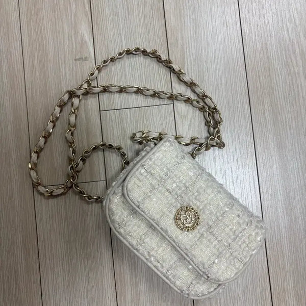 [BUNJANG] SJYP Tweed Chain Shoulder Bag White / sjsj 트위드 체인 숄더백 화이트