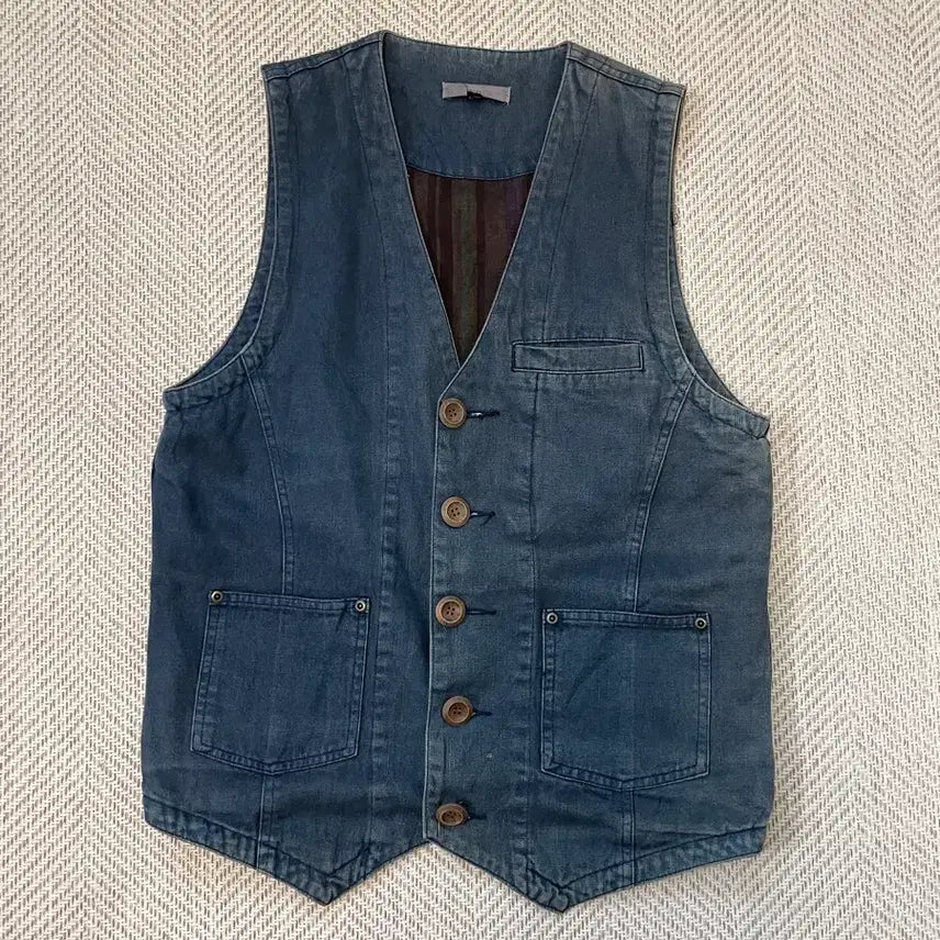 [BUNJANG] Revo Indigo Cotton Work Vest / Revo 인디고 코튼 워크 베스트