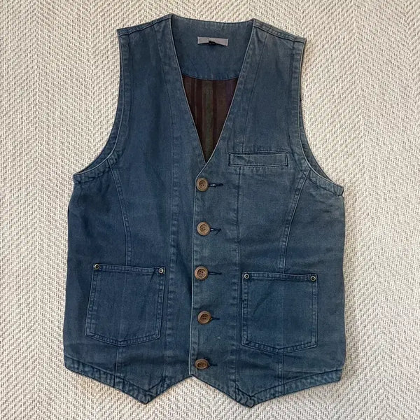 [BUNJANG] Revo Indigo Cotton Work Vest / Revo 인디고 코튼 워크 베스트