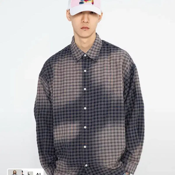 [BUNJANG] XTONZ XTS029 Harv Washing Vintage Check Shirt (Navy) / 엑스톤즈XTS029 하브 워싱 빈티지 체크 셔츠 (NAVY)