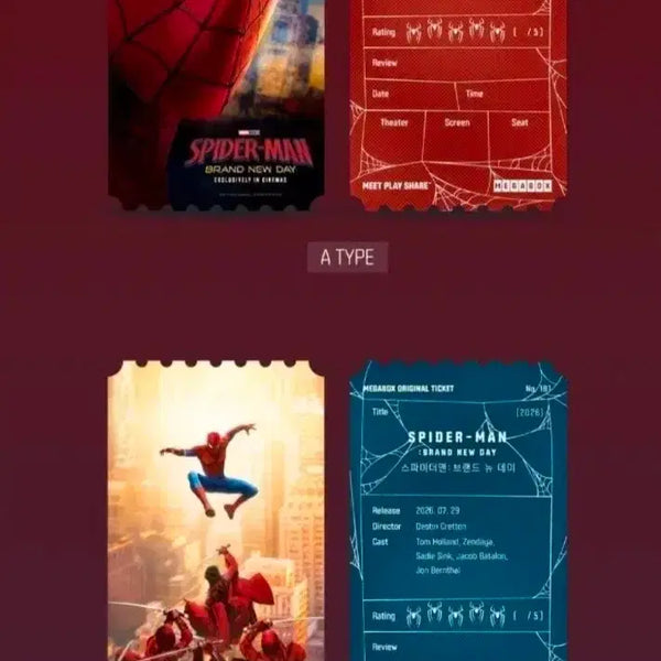 [BUNJANG] Spider-Man Movie Ticket 2-Type Set / 스파이더맨 오티 2종 세트(최저가)
