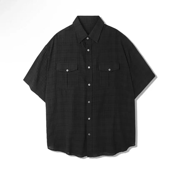 [BUNJANG] SSY Washed Check Linen Half Shirt Black M / 에스에스와이 워시드 체크 린넨 하프 셔츠 블랙 M사이즈