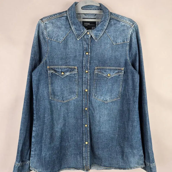 [BUNJANG] Zara Women's XS Denim Stretch Shirt / [무료배송]자라 XS 여성 스판 데님 청 셔츠