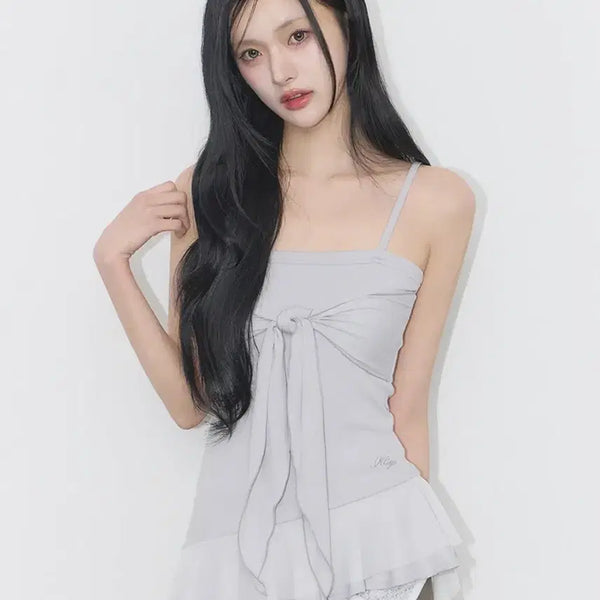 [BUNJANG] Illigo Ribbon Tie Sleeveless Top Gray / 일리고 리본 타이 슬리브리스 그레이