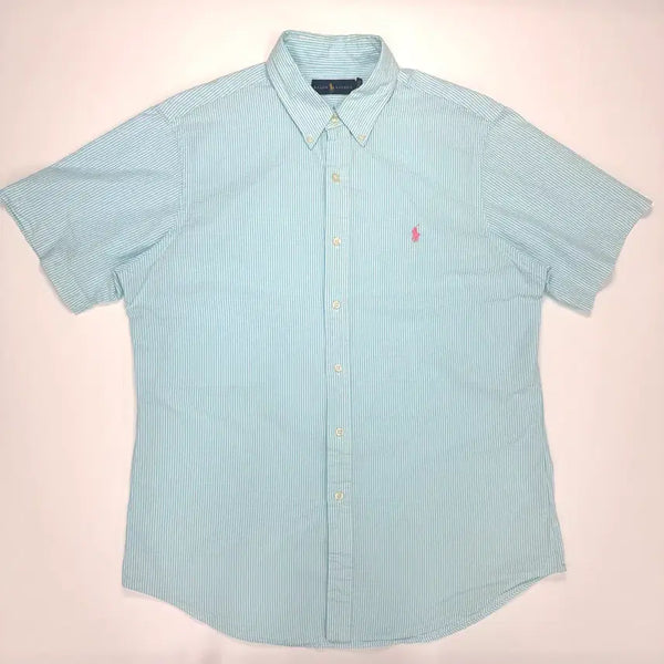 [BUNJANG] Polo Ralph Lauren Mint Stripe Seersucker Short Sleeve Shirt / [L] 폴로 랄프로렌 민트 스트라이프 시어서커 반팔 셔츠