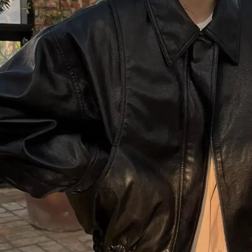 [BUNJANG] Trimmingbird Leather Blouson Leather Jacket / 트리밍버드 레더블루종 가죽자켓
