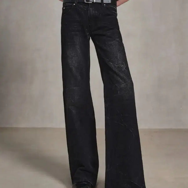 [BUNJANG] Elwood Low Flare Denim Jeans (Crack Black) / [48] 엘무드 로우 플레어 데님 크랙블랙