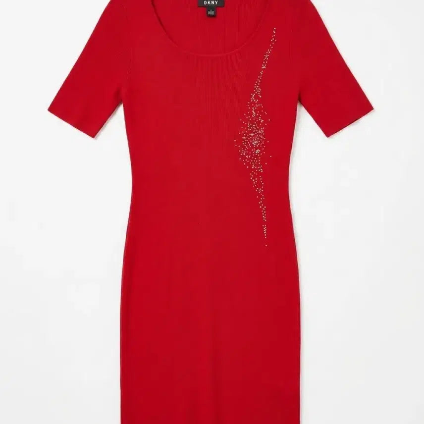 [BUNJANG] Vintage King Women's Red Cubic Knit Short Sleeve Dress M / 여성M/ 데코 레드 큐빅 장식 니트 반팔 원피스 빈티지킹