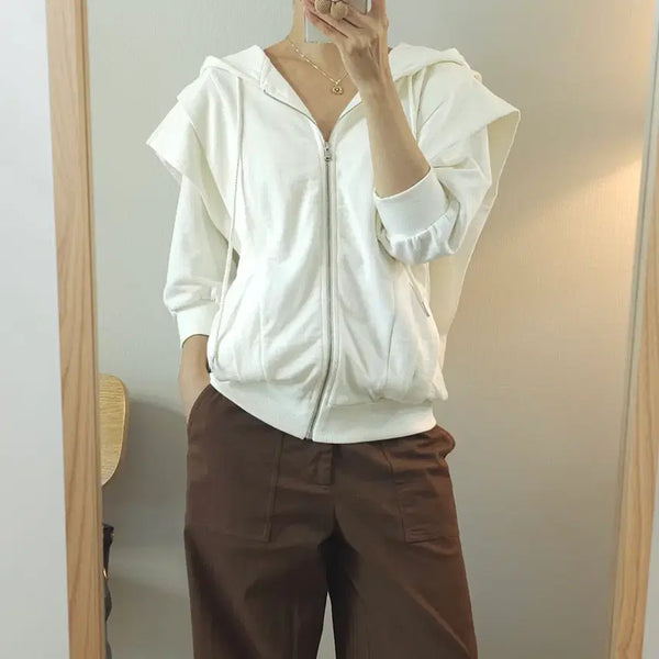 [BUNJANG] Joulroug Women's 7/8 Sleeve Zip-Up Hoodie / (F)줄로그 여성 후드 7부 집업
