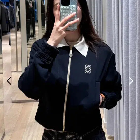 [BUNJANG] Sandro Embroidered Logo Two-Tone Zip-Up Jacket / 산드로 자수 로고 투톤 집업 자켓 1사이즈