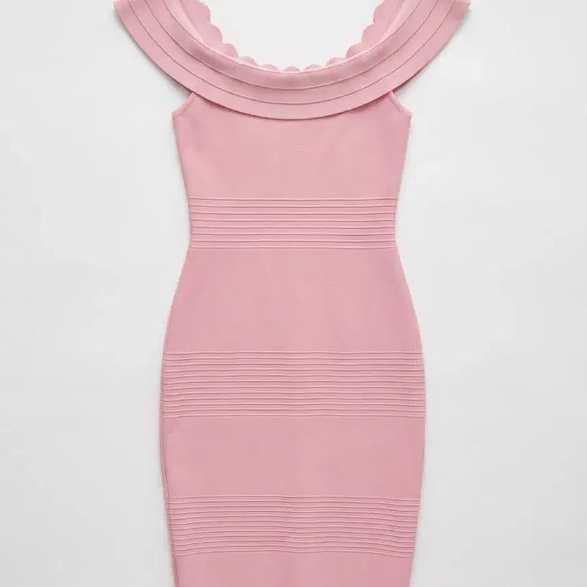 [BUNJANG] Vintage King Off-Shoulder Pink Bandage Knit Dress (Women's M) / 여성M/ 오프숄더 핑크 밴디지 니트 원피스 빈티지킹
