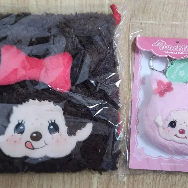 [BUNJANG] Illiyoon Monchhichi Cherry Blossom Pouch + Lucky Bag Pouch Set (Sealed) / (미개봉)정품 일리윤 몬치치  벚꽃파우치+복주머니파우치