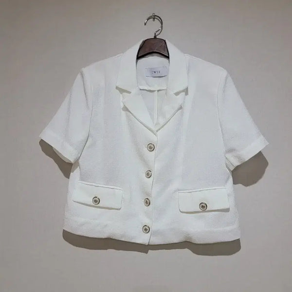 [BUNJANG] Twee Tweed Short-Sleeve Jacket White / twee 트위  트위드 반팔자켓 화이트