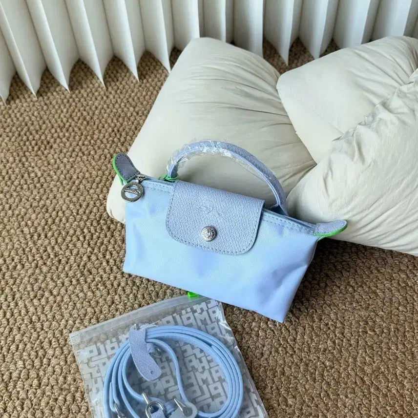 [BUNJANG] Longchamp Le Pliage Mini Tote Bag Pastel Blue / 롱샴 미니 르플라쥬 하늘색 미니 토트백 완전 새상품 미사용 크로스끈 전체포함 자가소장