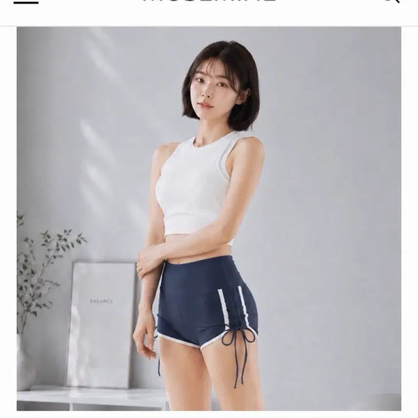 [BUNJANG] Navy & White Crop Top and Shorts Set (44-55 Size) / 폴웨어 세트, 헬스복, 운동복 44-55 사이즈