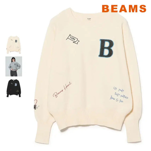 [BUNJANG] BEAMS HEART Sweat Logo Knit Pullover / 빔즈 하트 스웨트 로고 니트 풀오버