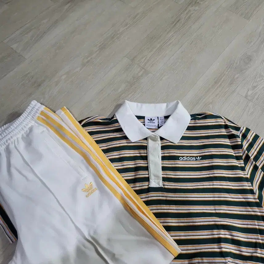 [BUNJANG] Adidas Striped Collar T-Shirt & Long Pants Set / 아디다스 단가라 카라티 셔츠 & 긴바지 세트