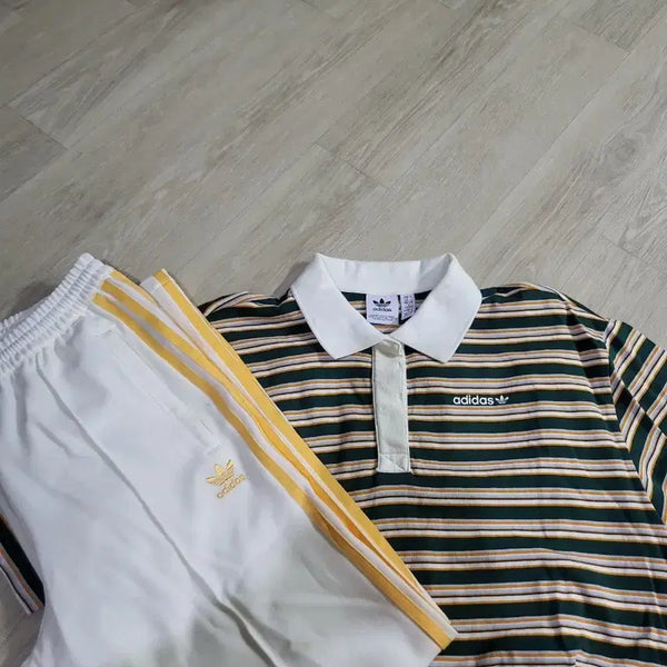 [BUNJANG] Adidas Striped Collar T-Shirt & Long Pants Set / 아디다스 단가라 카라티 셔츠 & 긴바지 세트