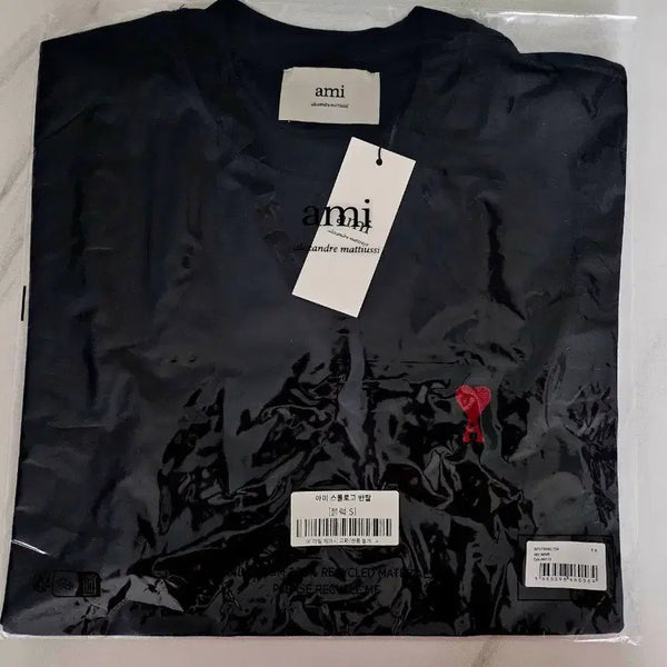 [BUNJANG] AMI Paris Small Heart Logo Black Short Sleeve T-Shirt Size S / 아미 ami 스몰 하트로고 블랙 반팔티
