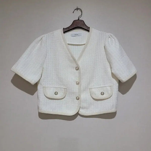 [BUNJANG] Twee Tweed Pearl Puff Sleeve Jacket / twee 트위드 펄사 퍼프 자켓