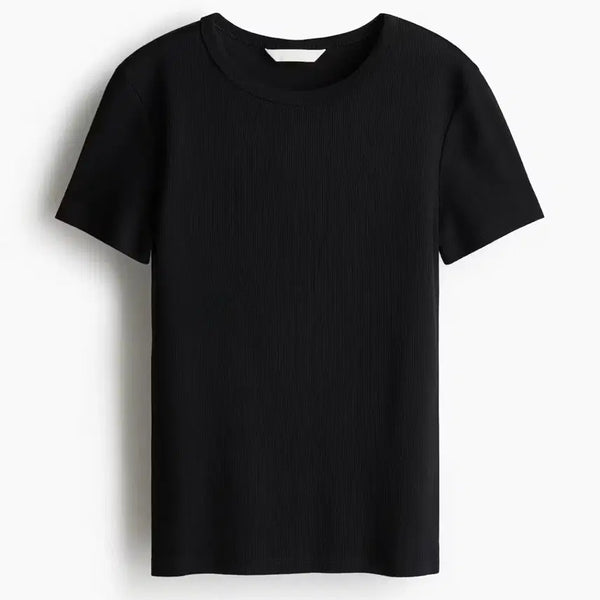 [BUNJANG] H&M Ribbed Short Sleeve T-Shirt Black L / (새상품) H&M 리브드 반팔티 블랙L