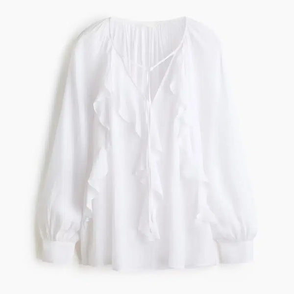 [BUNJANG] H&M White Ivory Frill Blouse / h&m 화이트 아이보리 프릴 블라우스