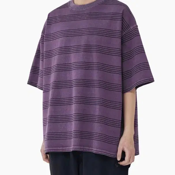 [BUNJANG] Moif Garment Dyed Stripe Short Sleeve T-Shirt Purple Size 2 / 모이프 가먼트다이드 스트라이프 반팔 티셔츠 퍼플 2사이즈 새상품