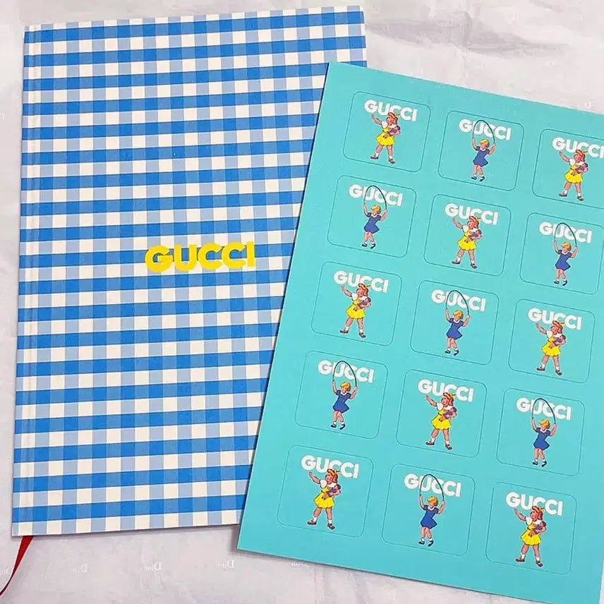 [BUNJANG] Gucci Check Blue Notebook & Sticker Set / 구찌 체크 블루 노트 스티커