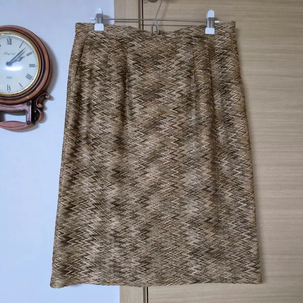 [BUNJANG] Prevalence Jacquard H-line Midi Skirt - Brown / [새상품] 프리밸런스 자카드 H라인 미디 스커트