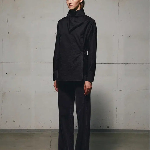 [BUNJANG] High Neck Wrap Shirt (Black) / 하이넥 랩 셔츠(블랙)
