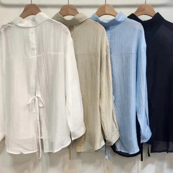 [BUNJANG] Sheer Back-Ribbon Shirt White / (새상품) 뒷리본셔츠 시스루 화이트