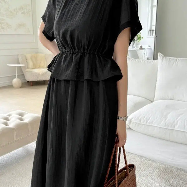 [BUNJANG] Black Shirring Long Dress / 블랙 셔링 원피스