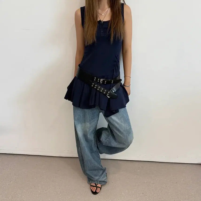[BUNJANG] LCDCTM Frill Sleeveless Top Navy / 엘씨디씨티엠 lcdc프릴 슬리브리스 탑 네이비