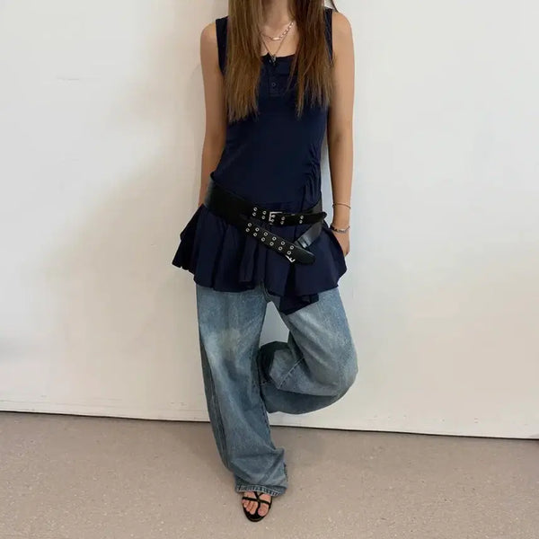[BUNJANG] LCDCTM Frill Sleeveless Top Navy / 엘씨디씨티엠 lcdc프릴 슬리브리스 탑 네이비