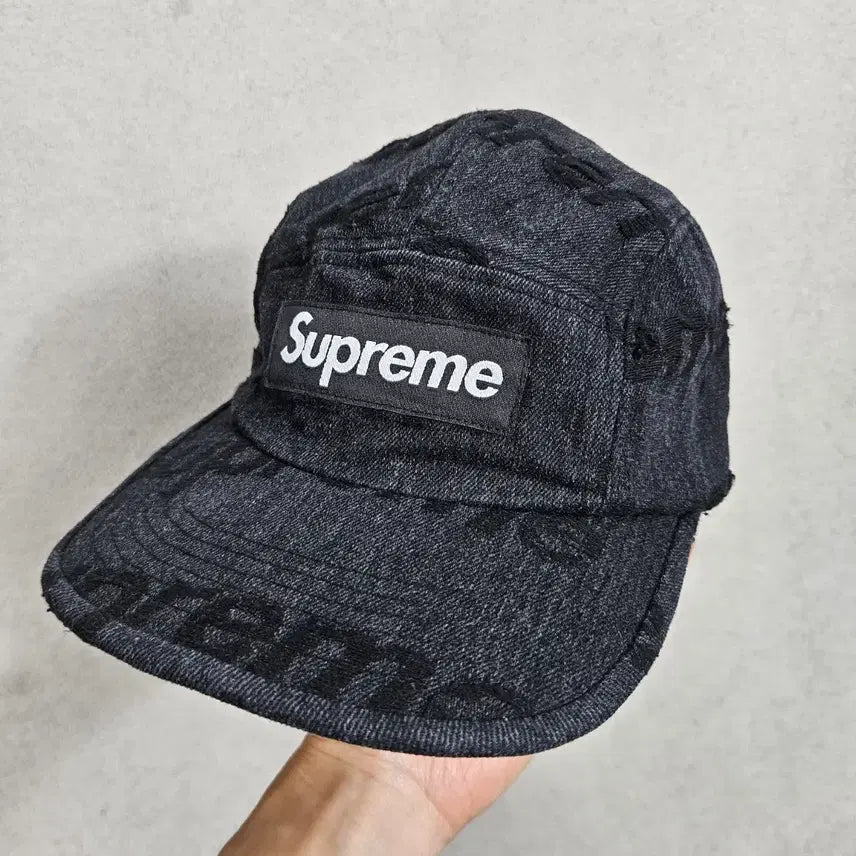 [BUNJANG] Supreme Frayed Logo Denim Camp Cap / 슈프림 프레이드 로고 데님 캠프캡